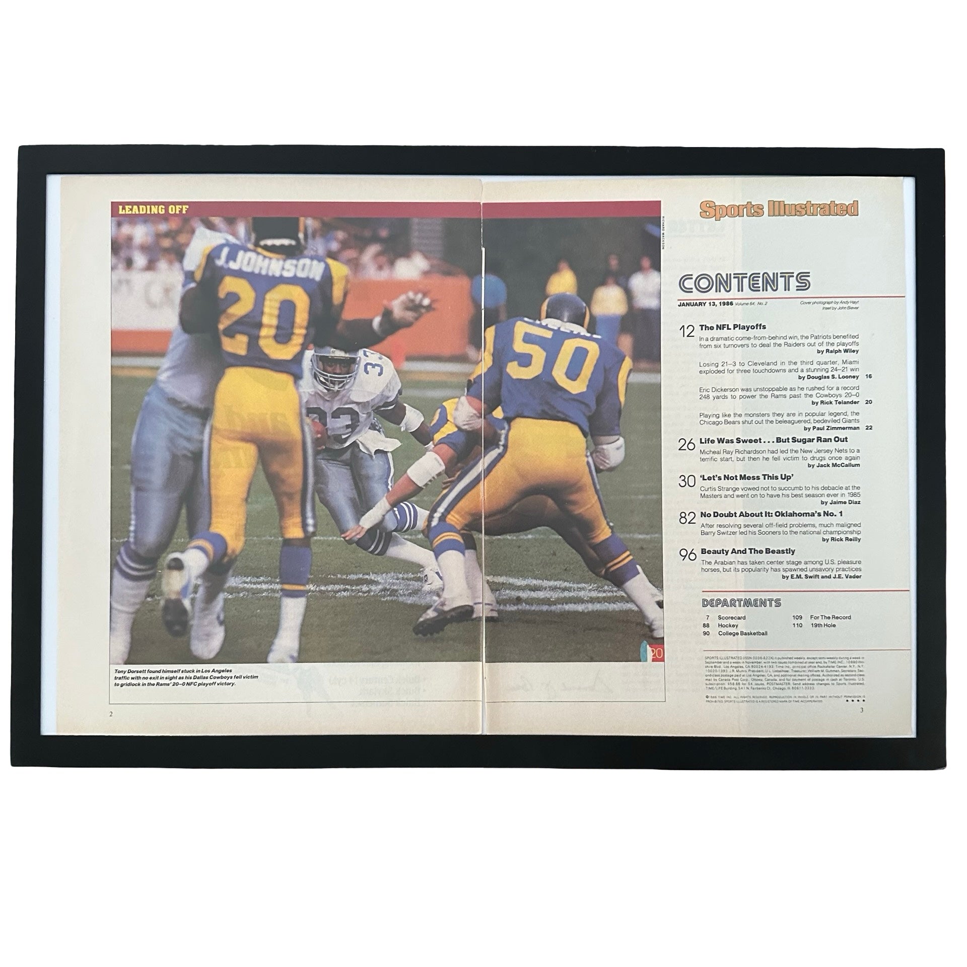Framed vintage 1986 Mercury Sable double page magazine ad on white background