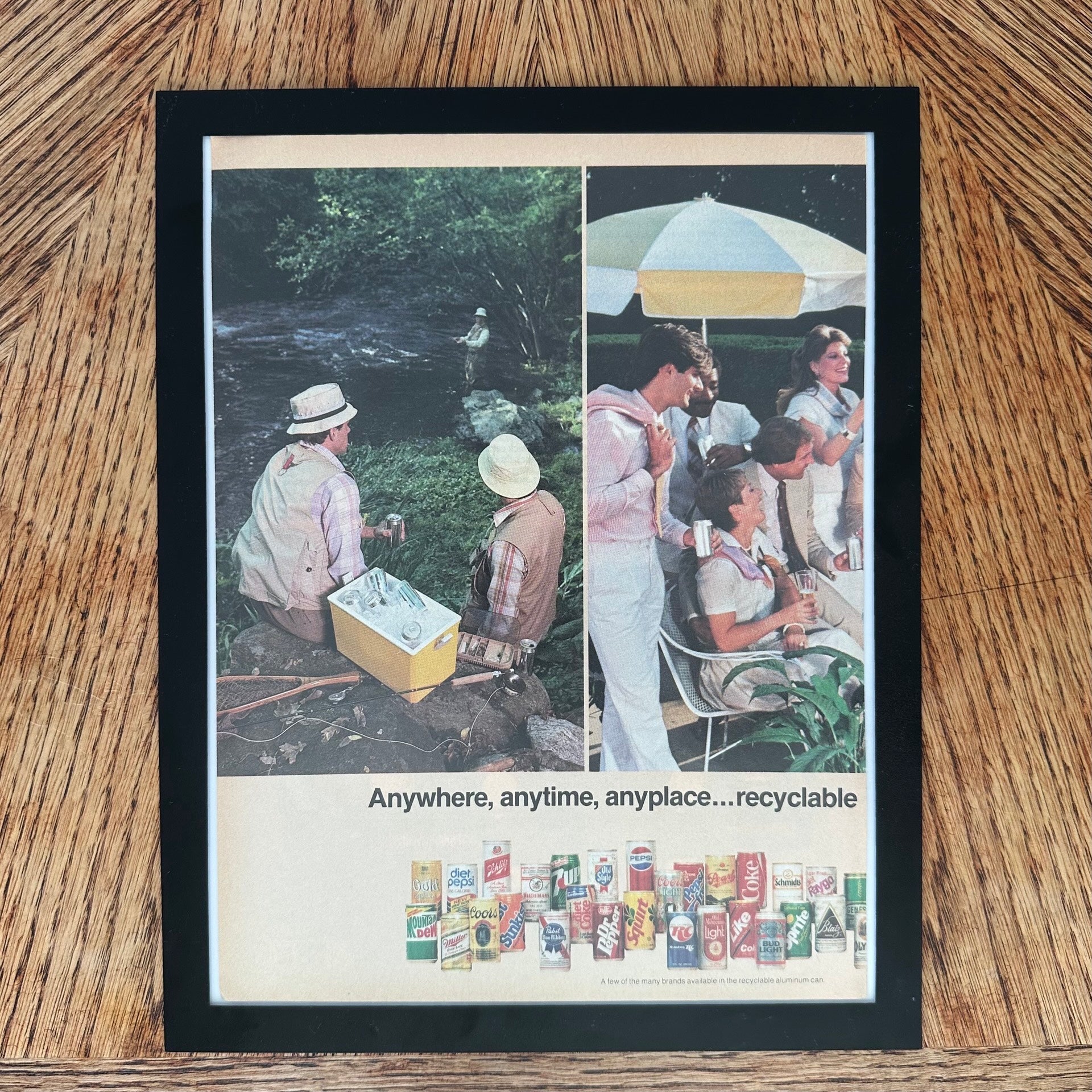 Aluminum Can Recycling Anywhere Anytime Anyplace Framed Vintage Magazine Ad