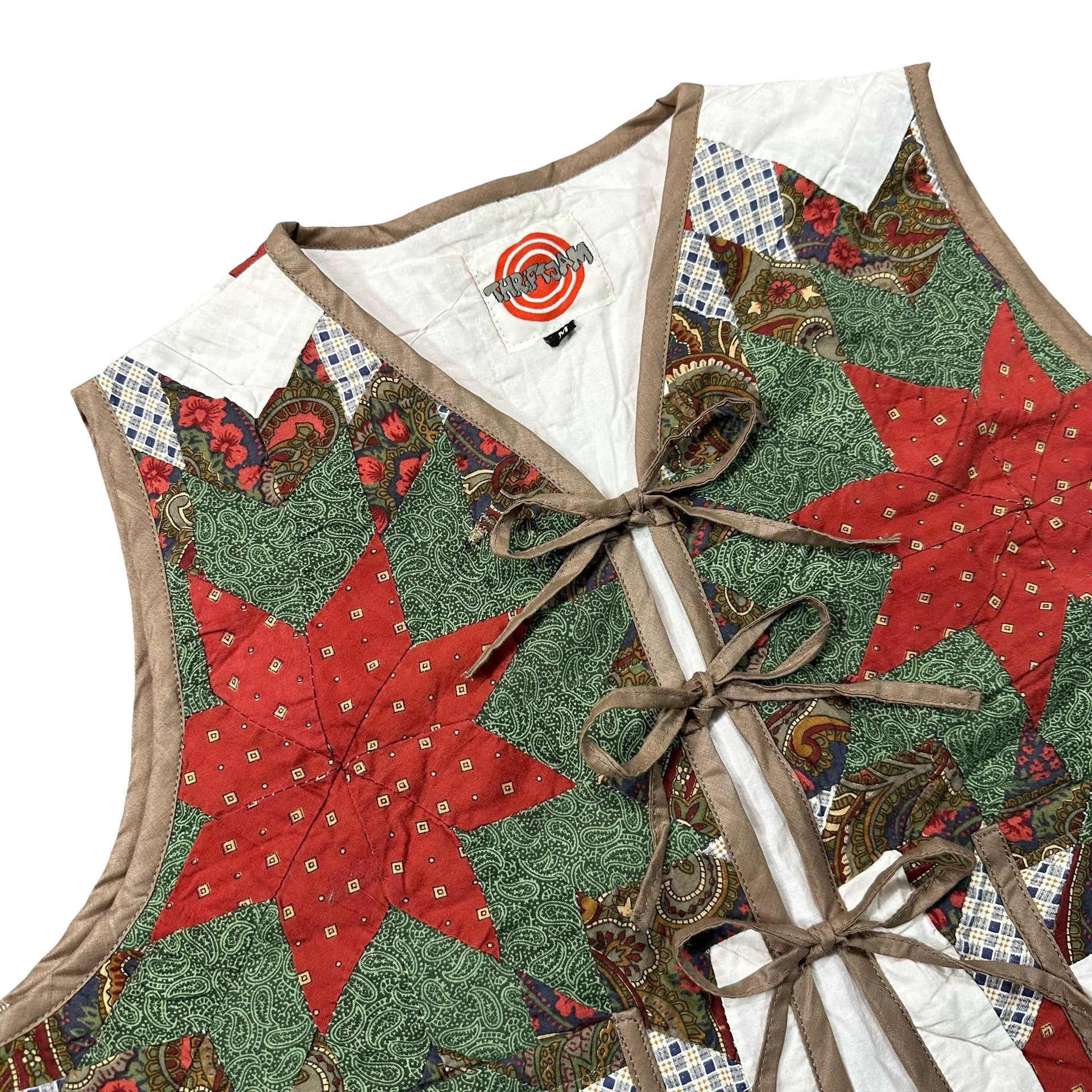 Paisley Star Patchwork M quilted vest rework - tie closures