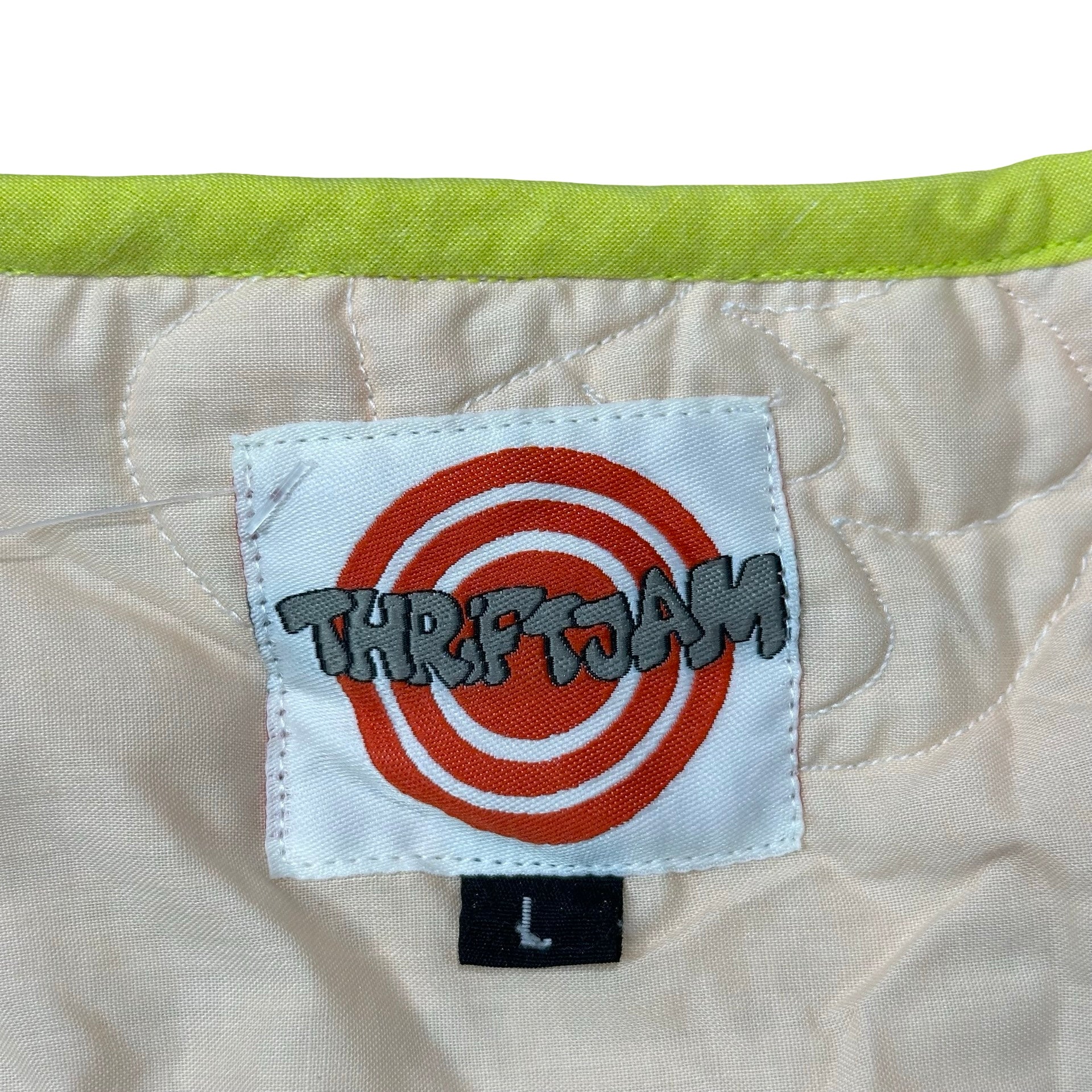 Sherbet Redwork Embroidery L quilted vest rework - ThriftJam size tag