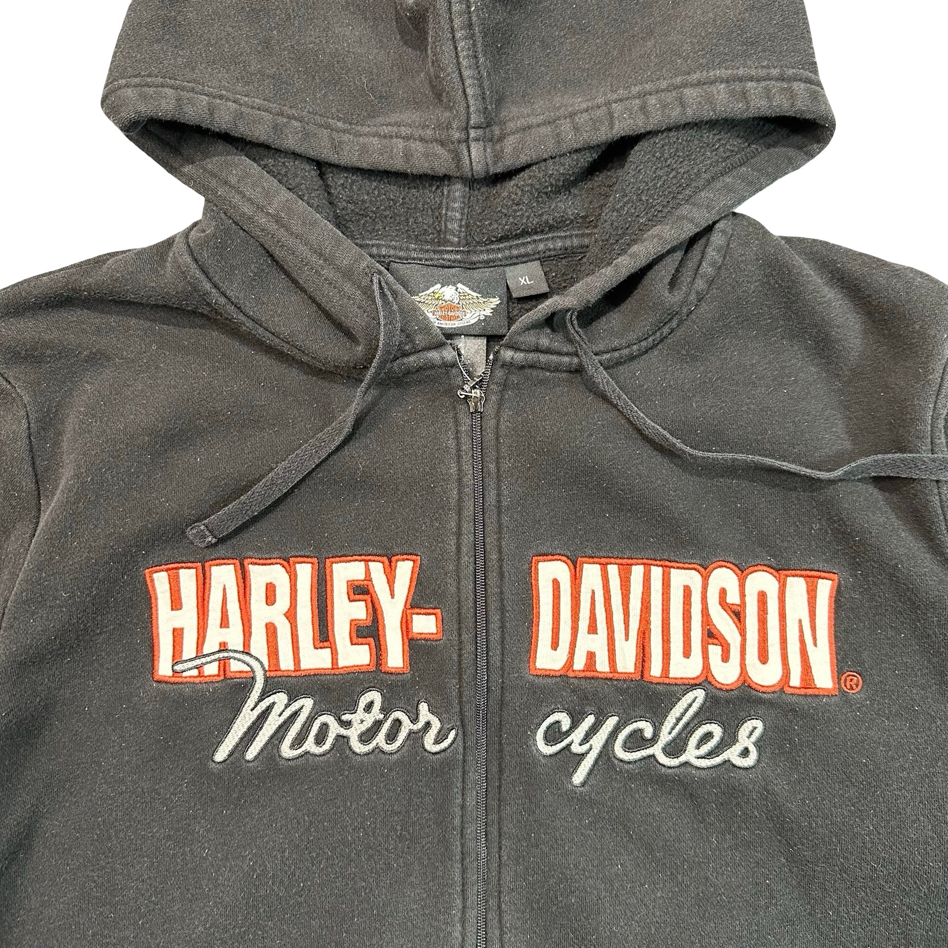 Harley Davidson Motorcycles Embroidered Zip Hoodie Black Womens XL