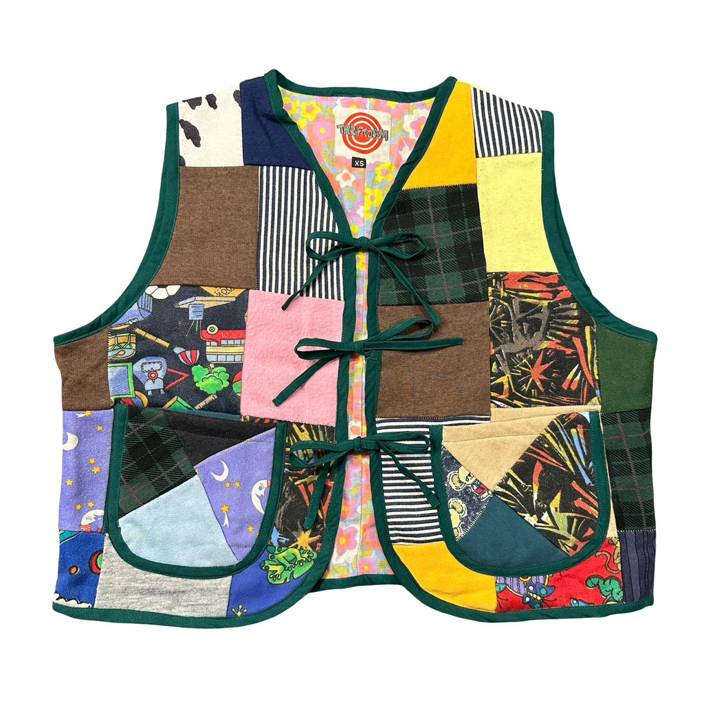 Attic Scrap Patchwork XS quilted vest rework - front