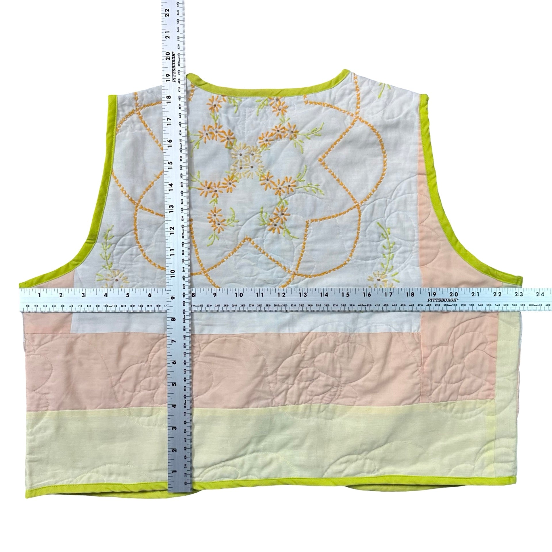 Sherbet Redwork Embroidery L quilted vest rework - tape measure