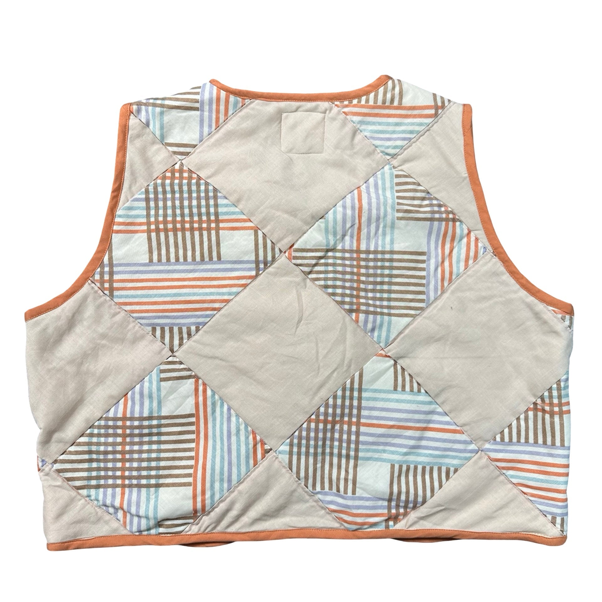 Peach Plaid Triangle L quilted vest rework - back