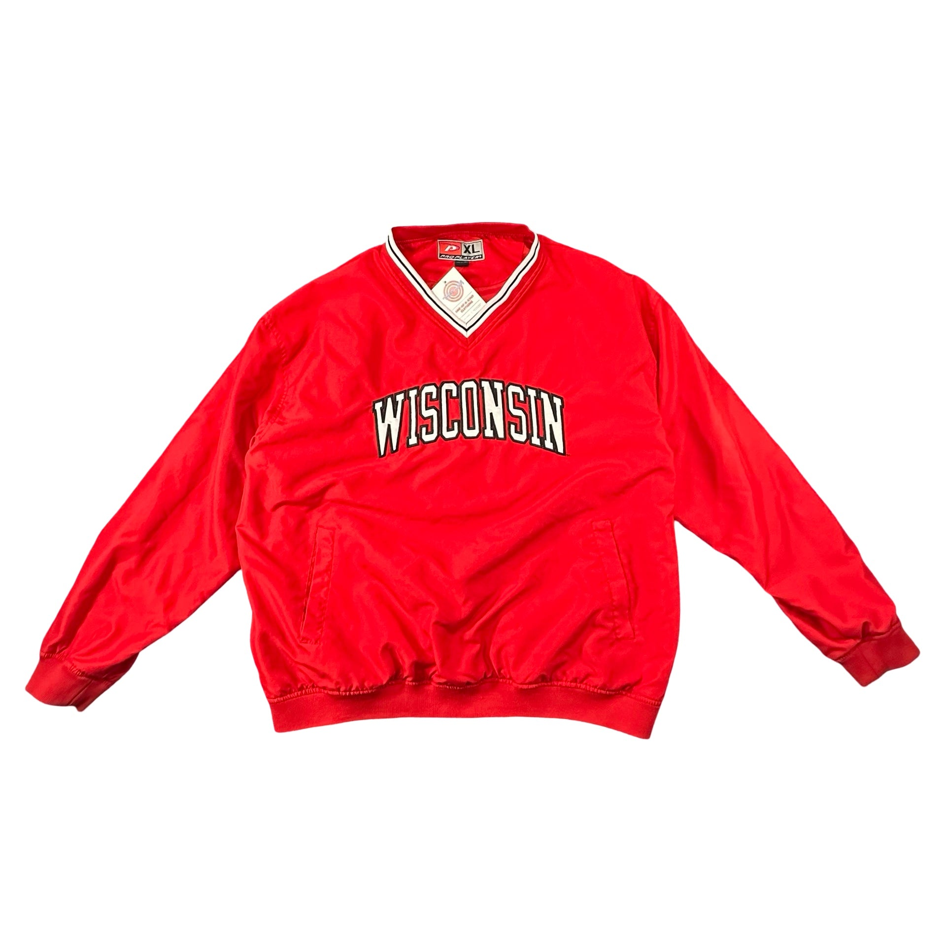 Vintage Pro Player Wisconsin Tackle Twill Pullover Windbreaker Red Mens XL