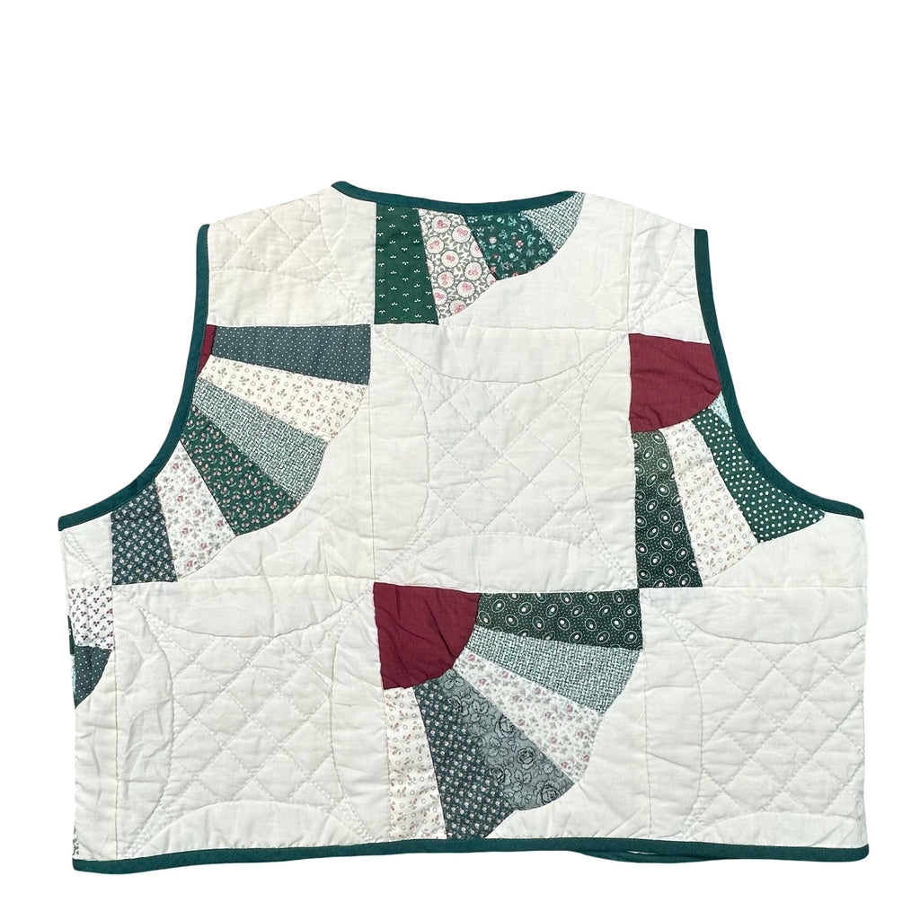 Forest Fan Patchwork XL quilted vest rework, back