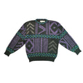 Vintage 80s Southwestern Geometric Leather Chevron Knit Sweater Black M