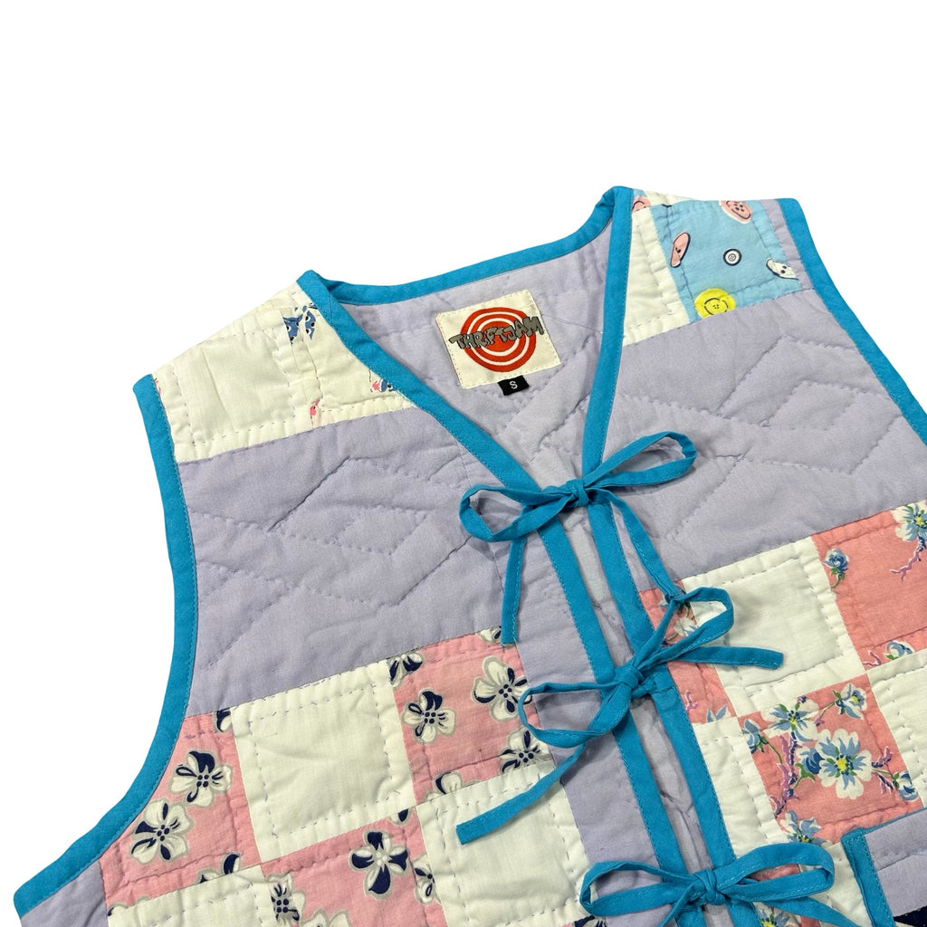 Lavender Nine Patch S quilted vest rework - tie closures