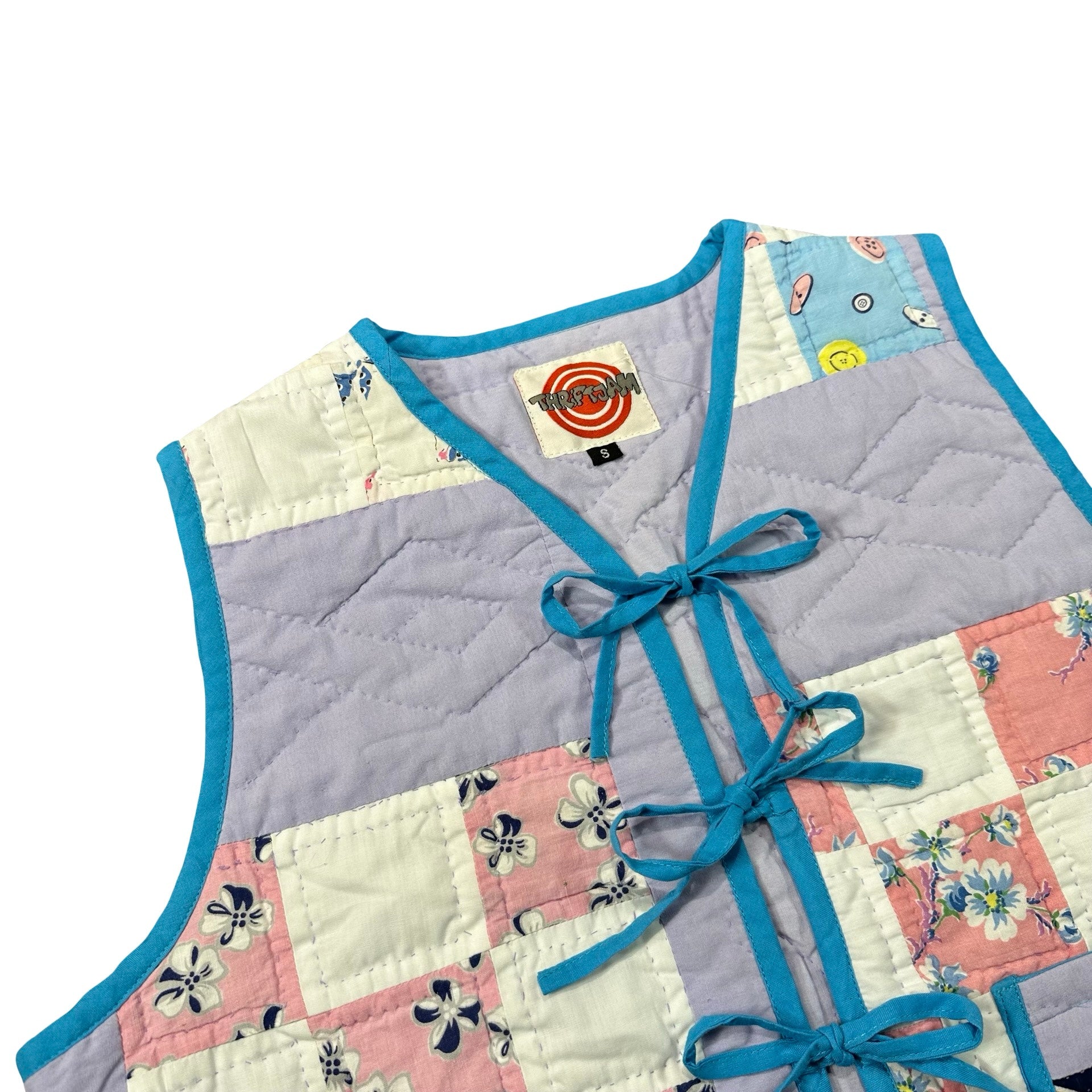 Lavender Nine Patch S quilted vest rework - tie closures