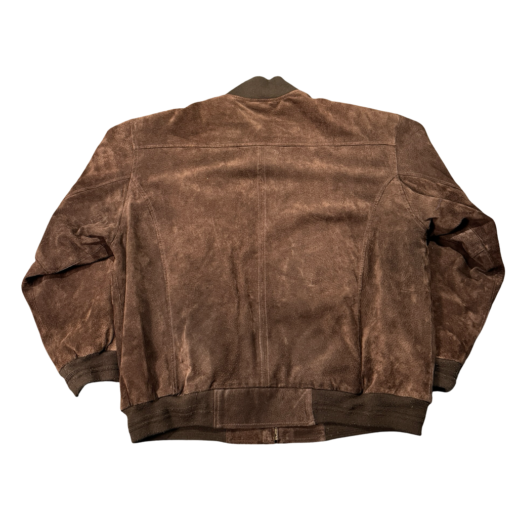 Brown suede bomber jacket back