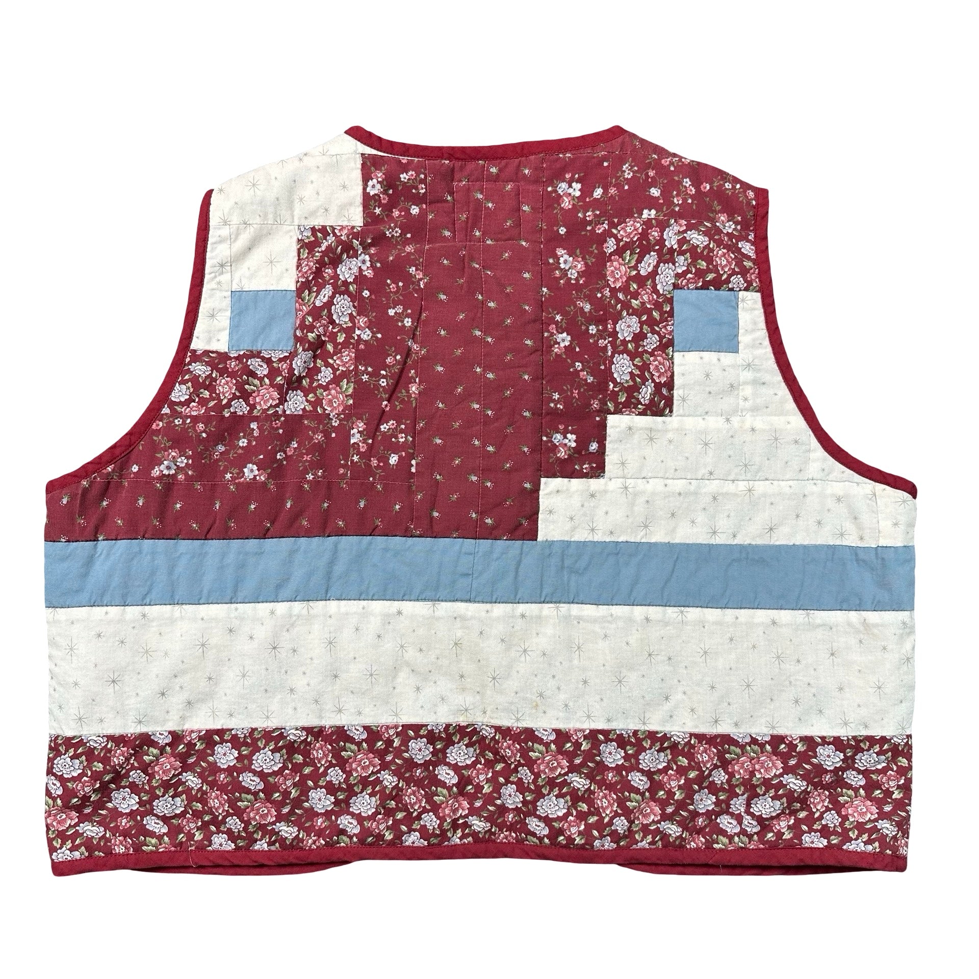 Burgundy Rose Log Cabin XL quilted vest rework, back