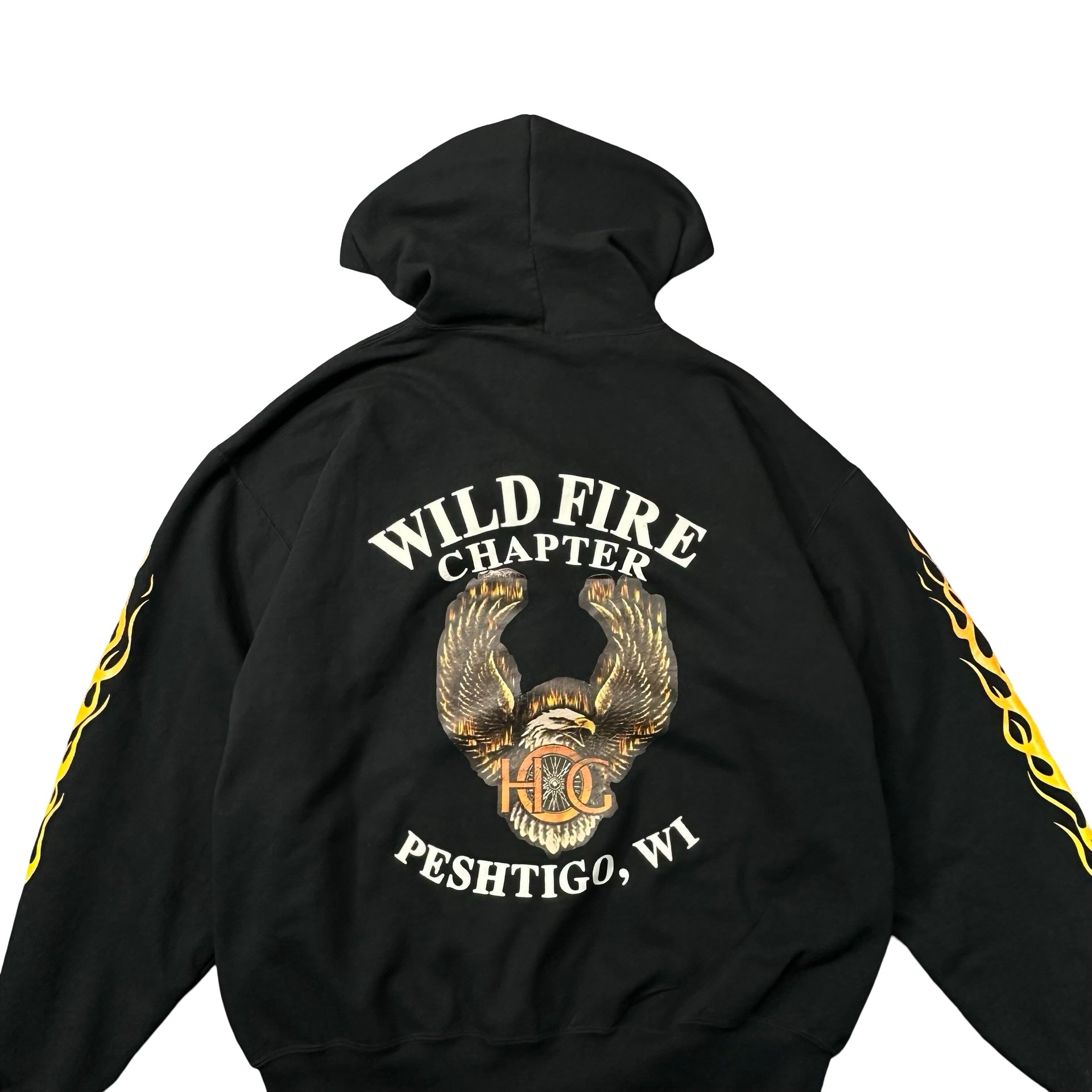 Vintage HOG Wild Fire Chapter Peshtigo Wisconsin Flame Zip Hoodie Black L