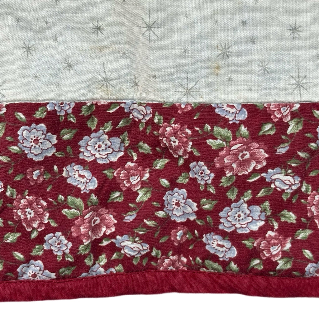 Burgundy Rose Log Cabin XL quilted vest rework, rose print quilt fabric detail