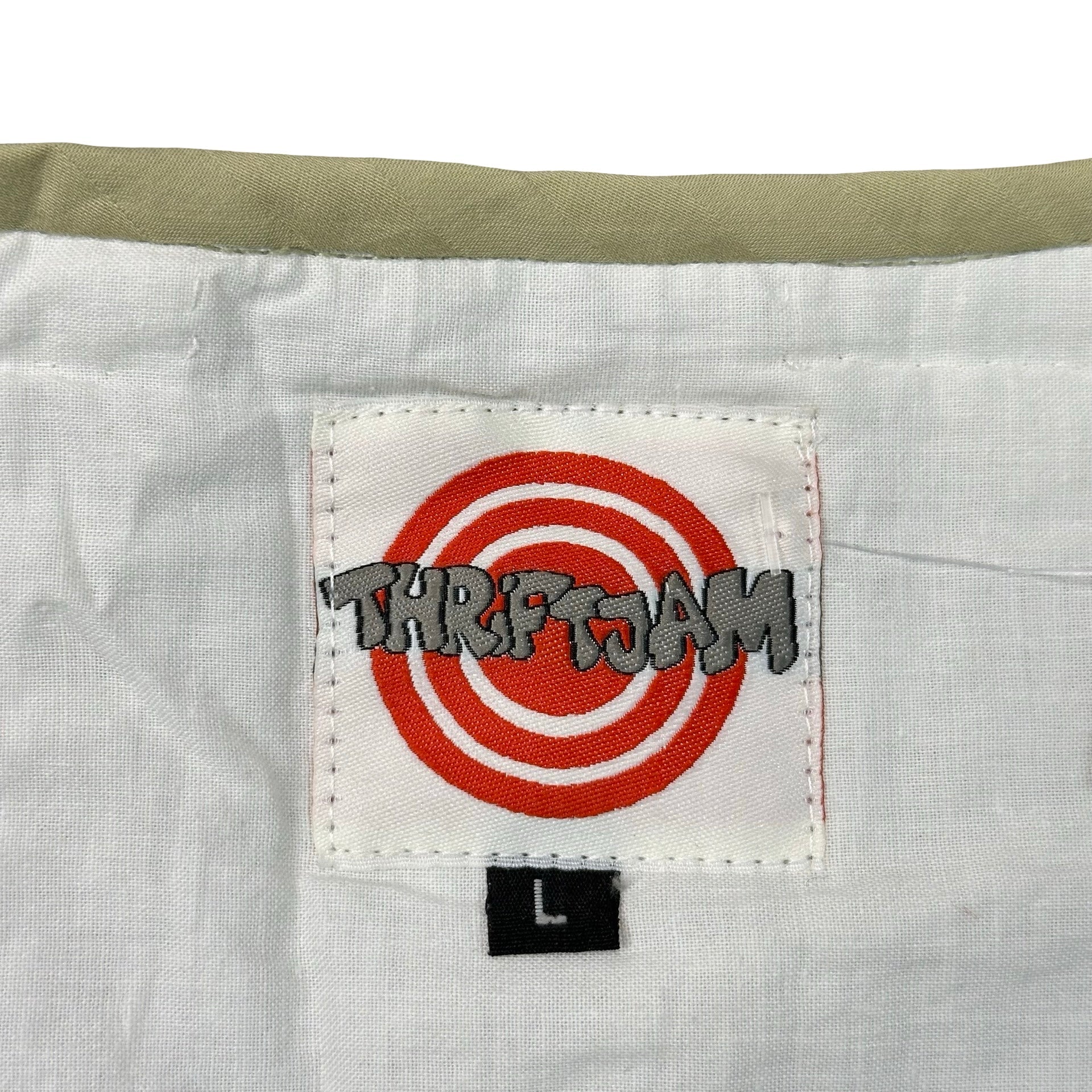 Plum Nine Patch Star L quilted vest rework - ThriftJam size tag