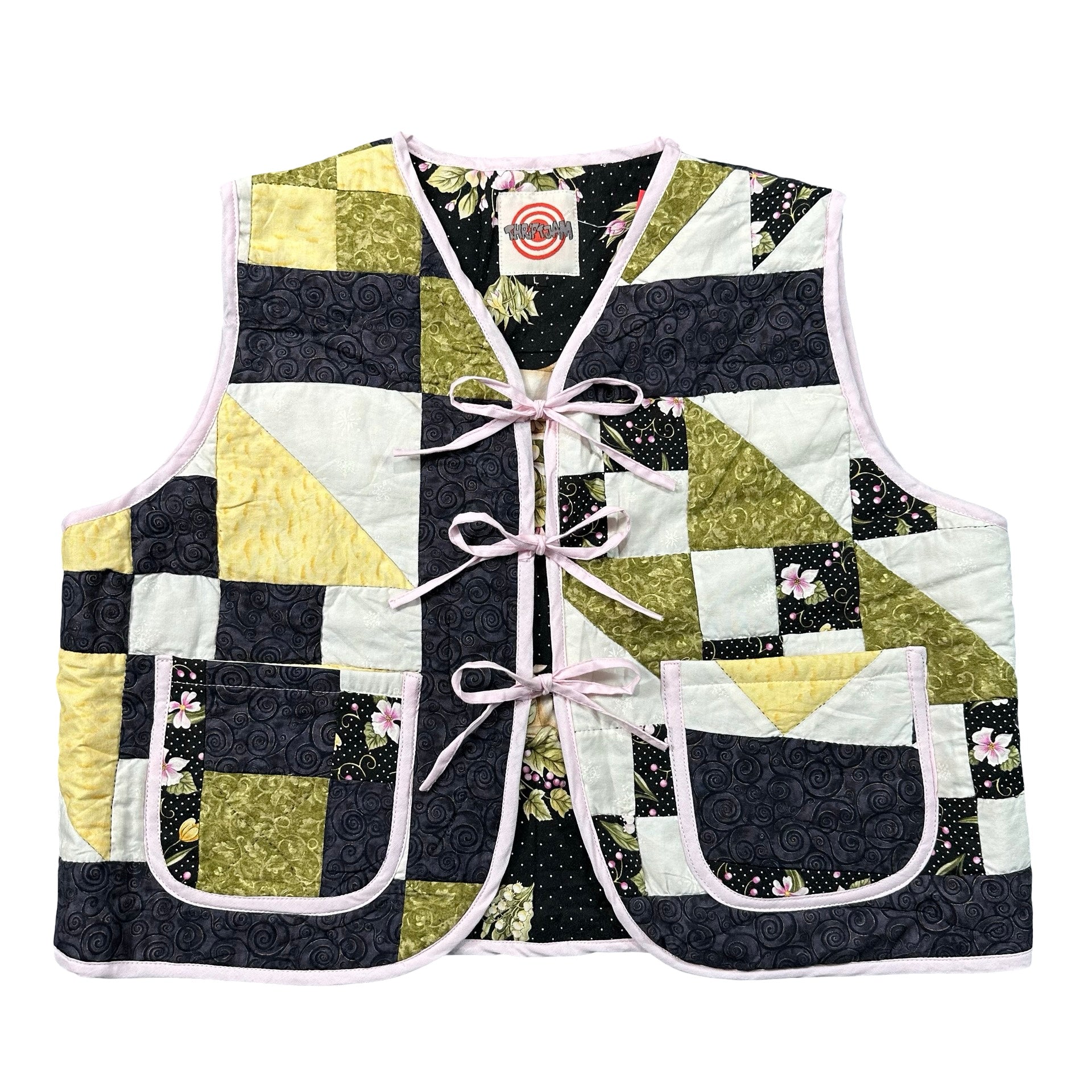 Blossom Noir L quilted vest rework - front