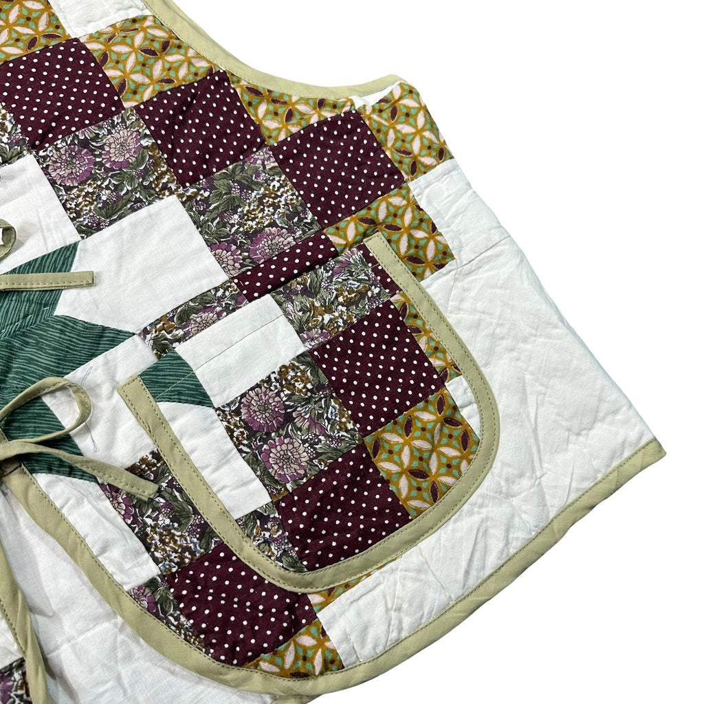 Plum Nine Patch Star L quilted vest rework - pocket detail