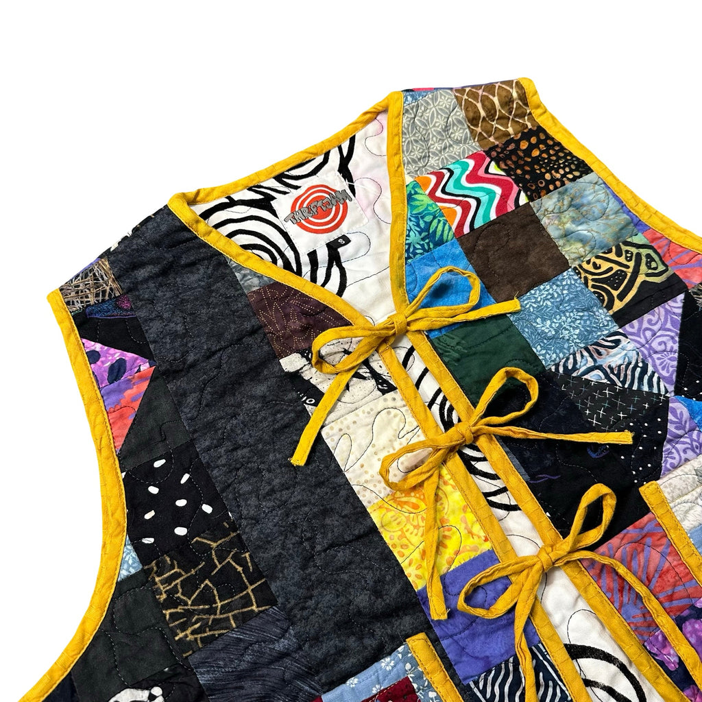 Midnight Batik Scrap S quilted vest rework - tie closures