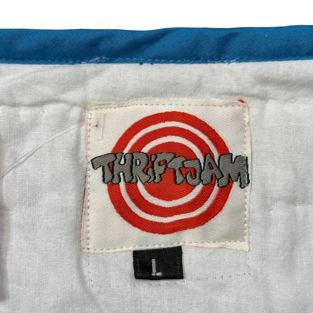Snowman Colorblock L quilted vest rework - ThriftJam size tag