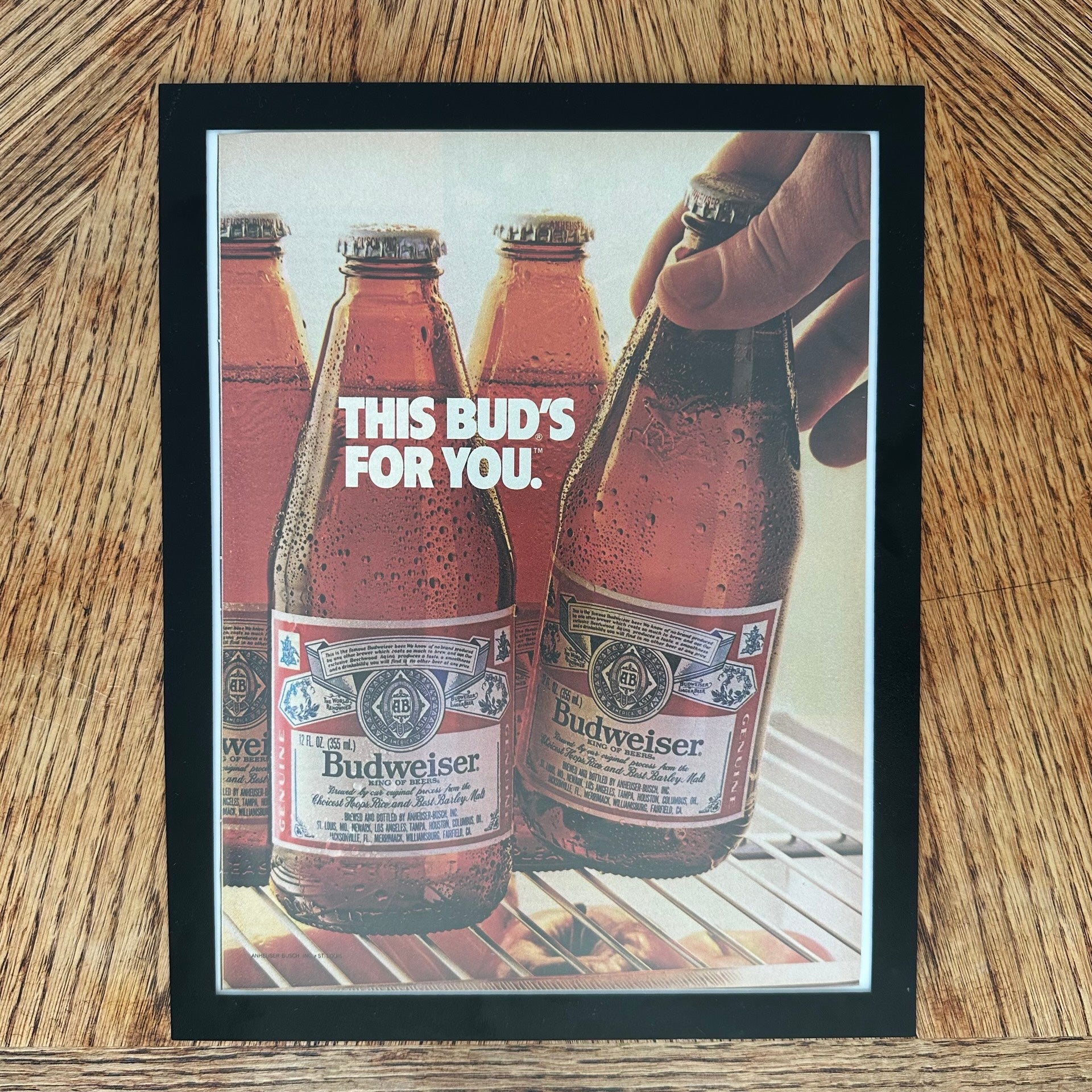 Budweiser This Buds For You Beer Bottles Framed Vintage Magazine Ad