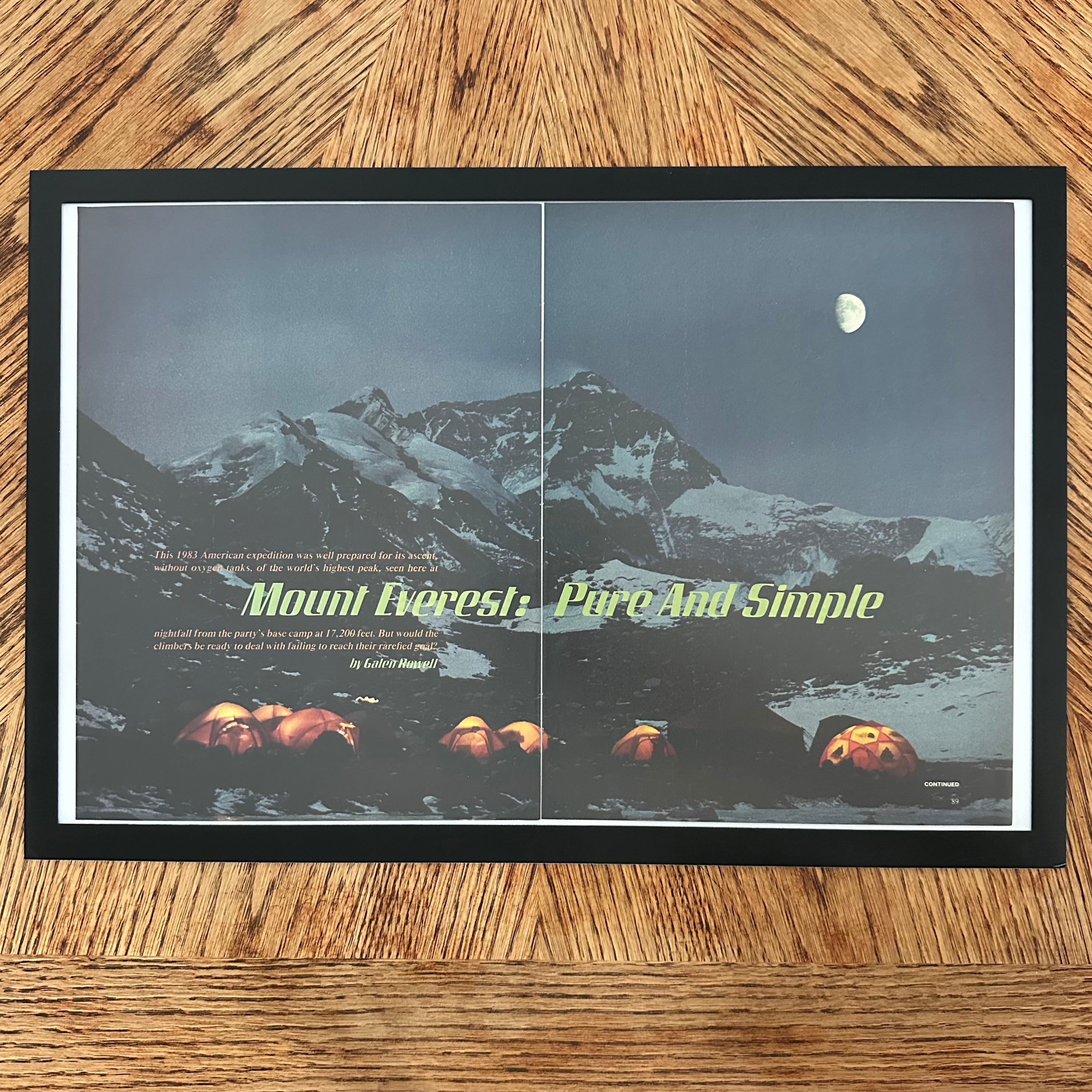 Framed vintage Mount Everest double page magazine article print