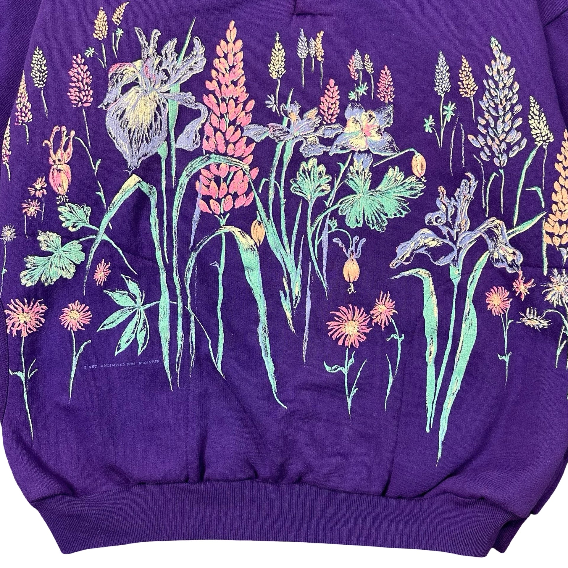 Vintage 90s Art Unlimited Wildflower Henley Sweatshirt Purple Made in USA L
