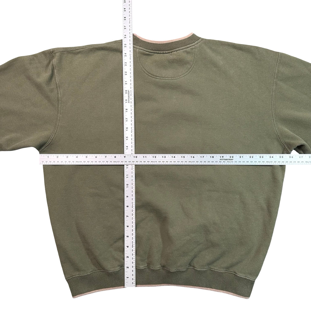 Vintage Whitetail Buck Nature Embroidered Sweatshirt Olive Green Mens XL