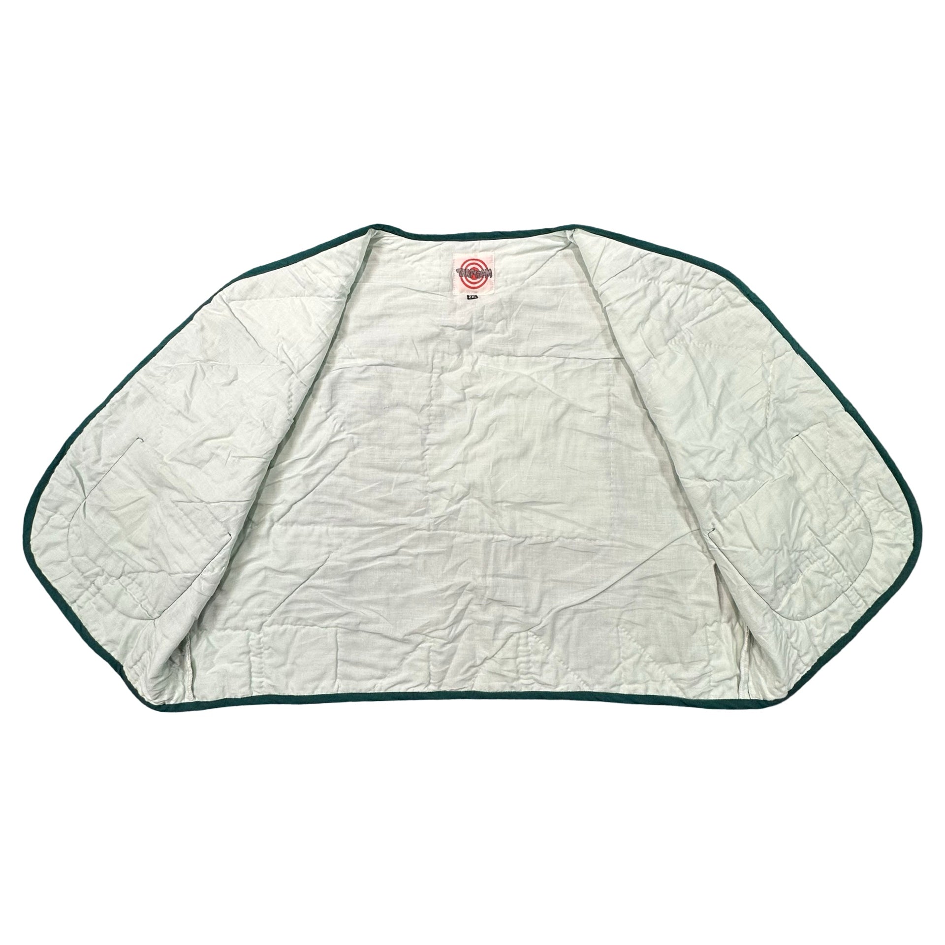 Clover Churn Dash quilted vest rework, interior cream lining