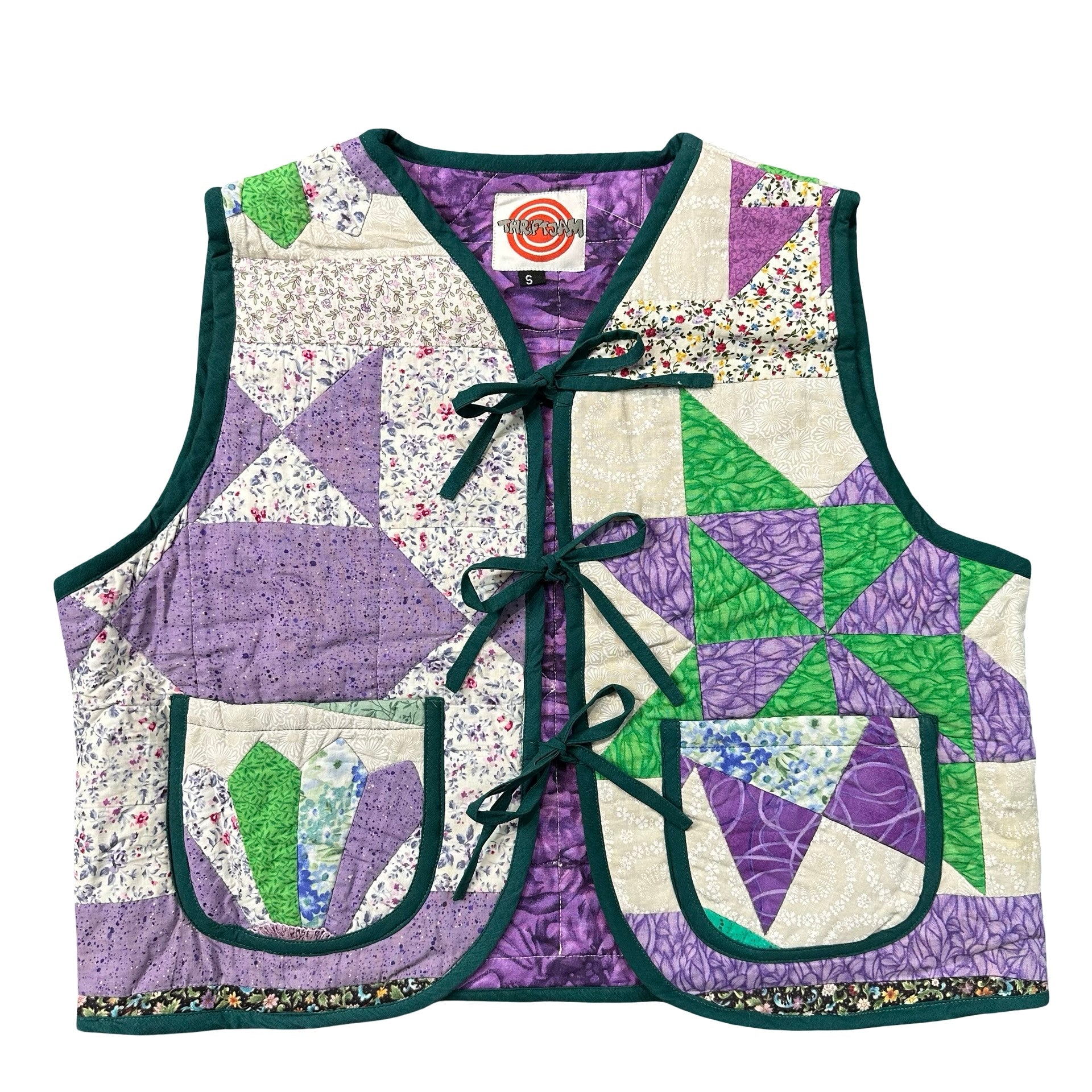 Amethyst Pinwheel S quilted vest rework - front