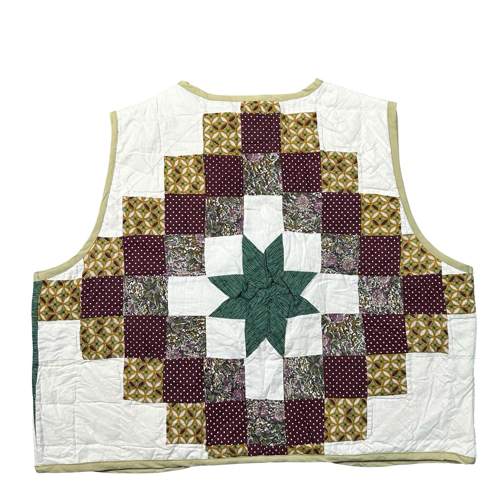 Plum Nine Patch Star L quilted vest rework - back with green star block