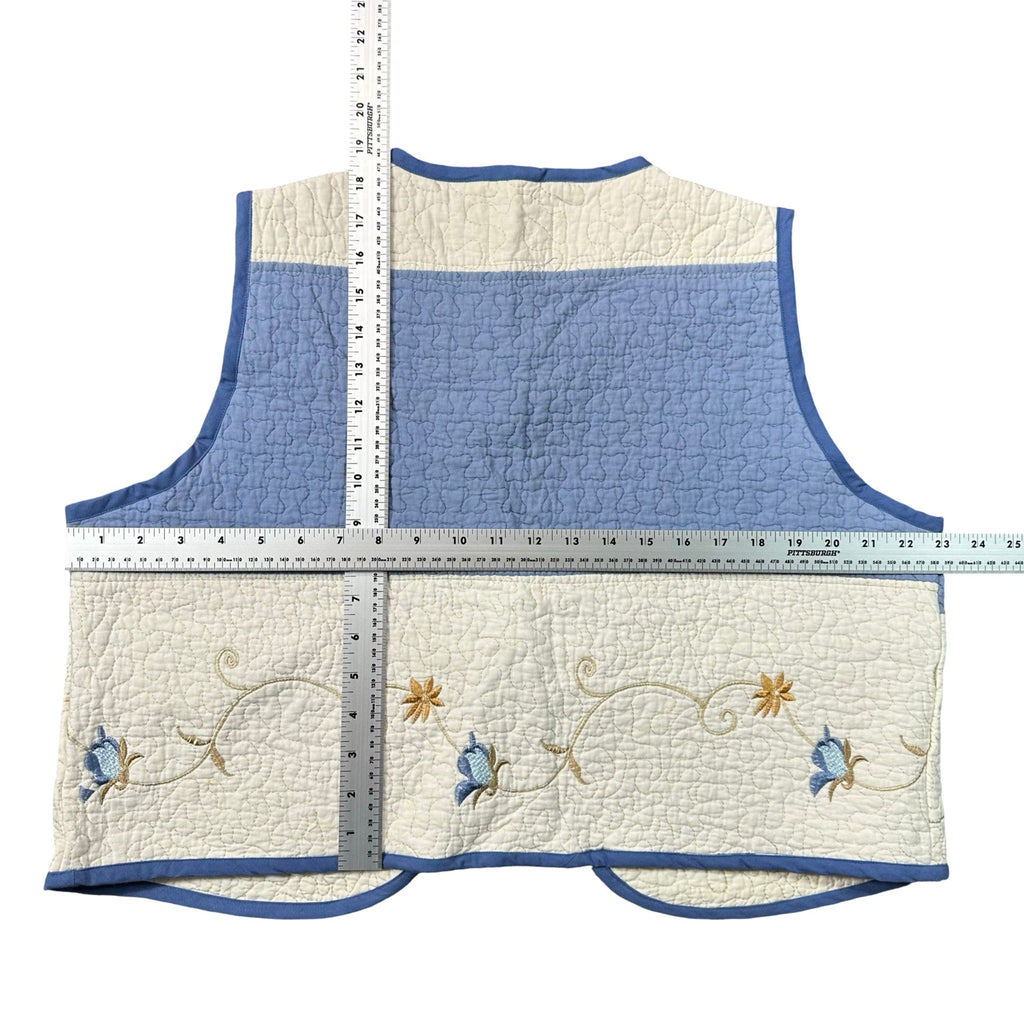 Chambray Butterfly Embroidery L quilted vest rework - tape measure