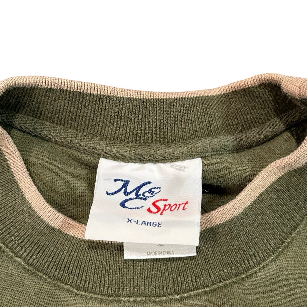 Vintage Whitetail Buck Nature Embroidered Sweatshirt Olive Green Mens XL