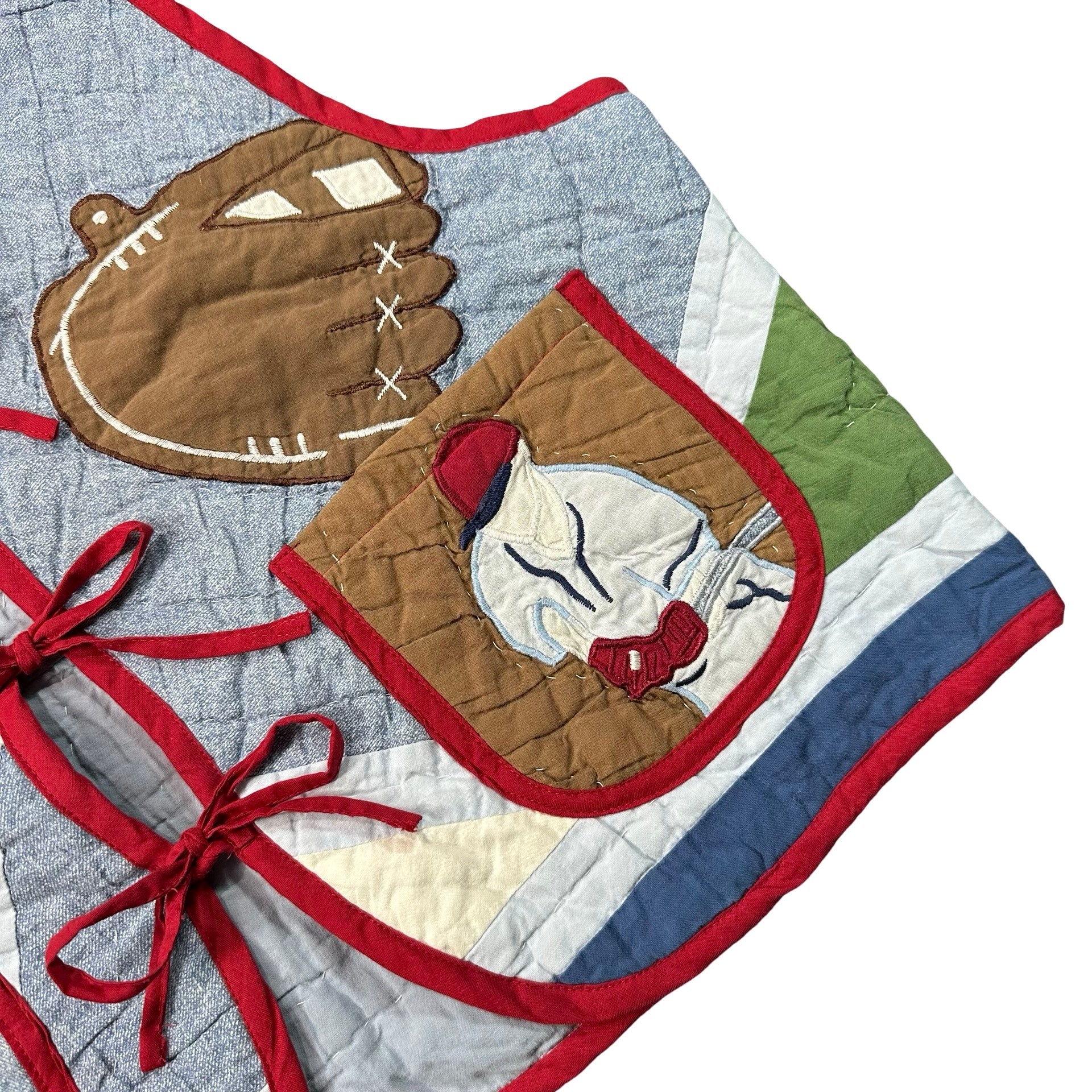 Sandlot Baseball M quilted vest rework - pocket detail with catchers mitt