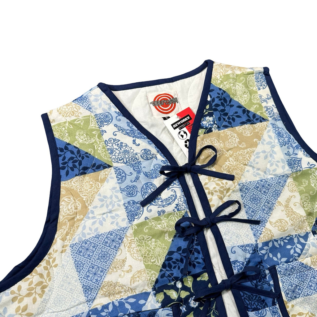 Delft Triangle Patchwork L quilted vest rework - tie closures