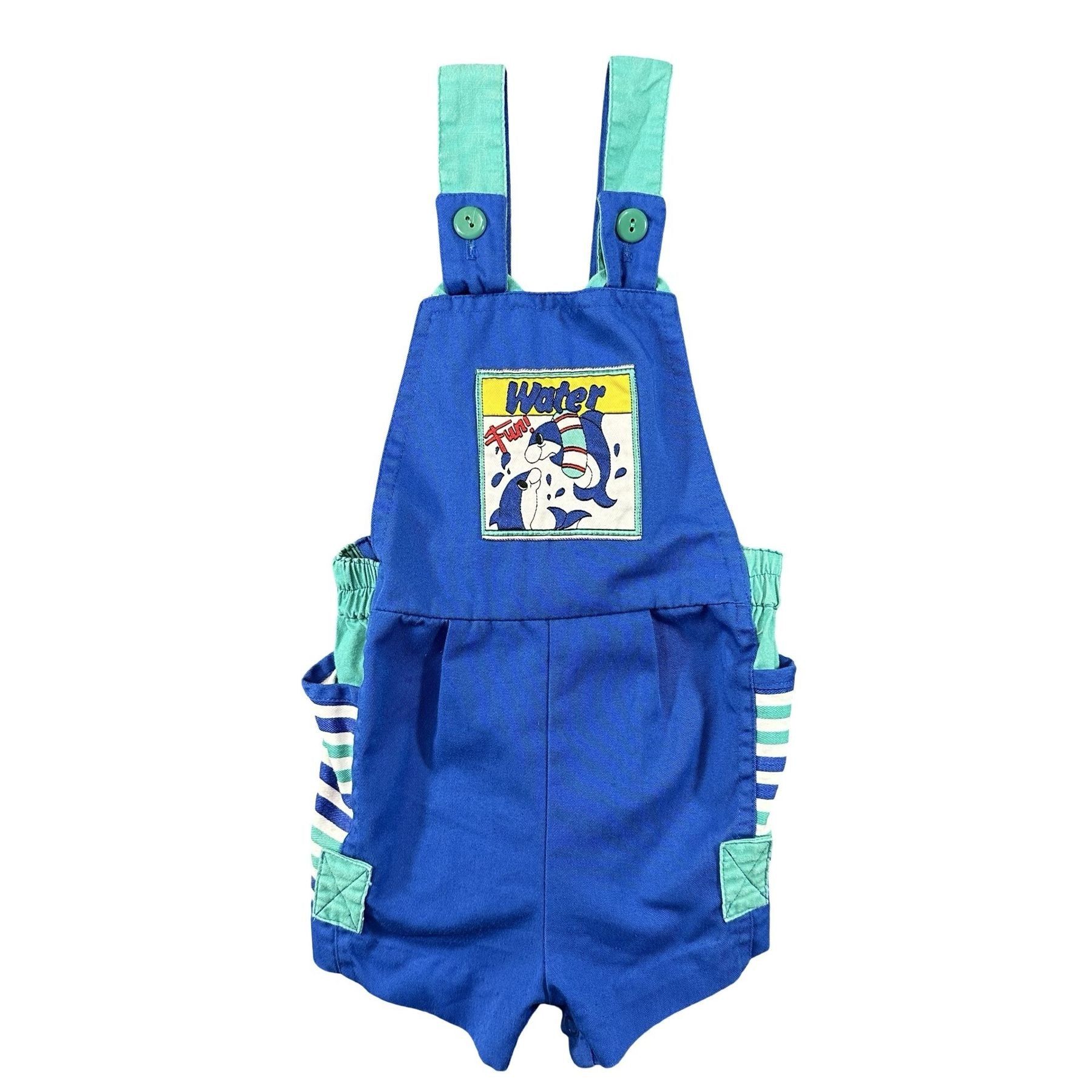 Vintage 80s Blue Water Fun Seal Shortall Romper Baby 18M - photo 1