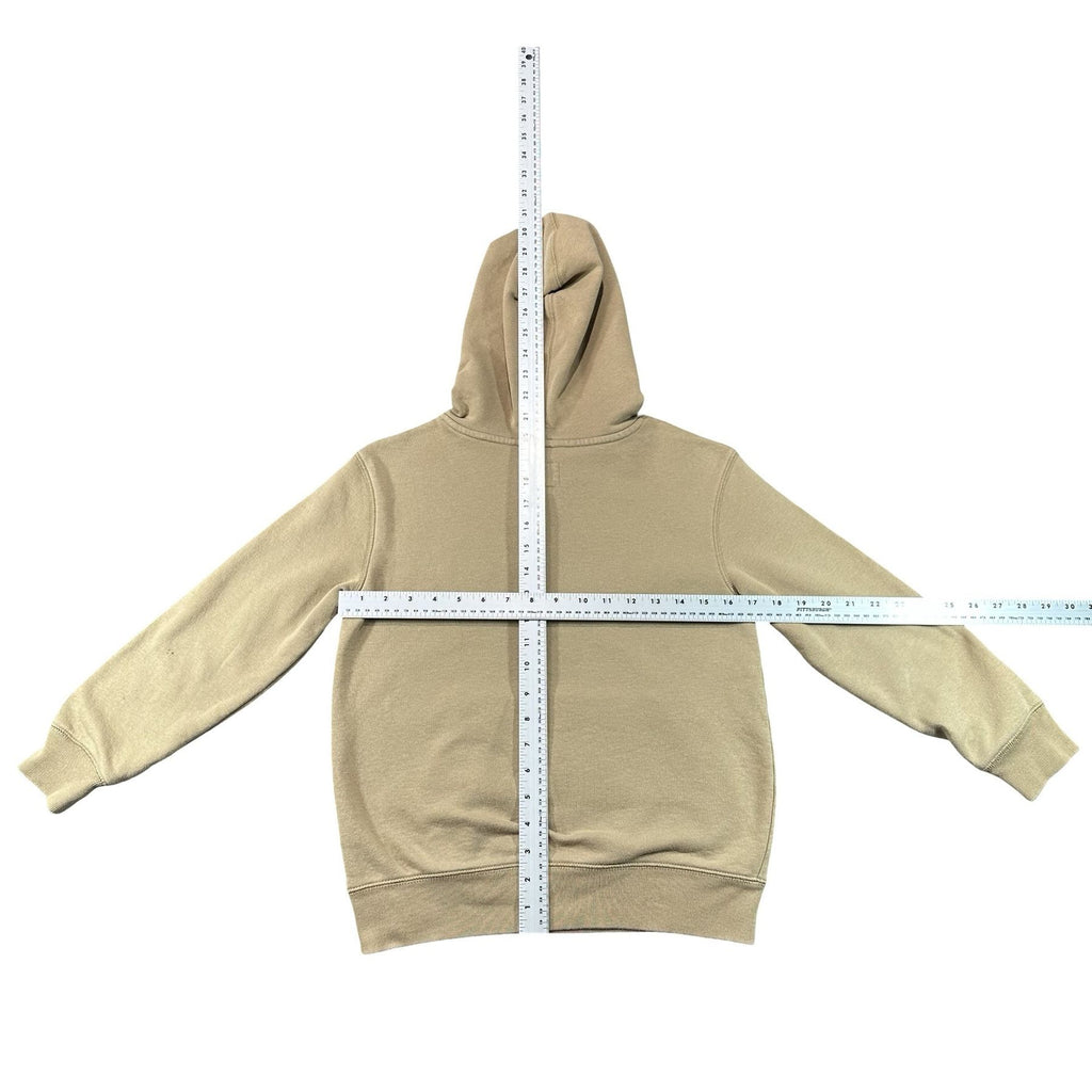 Gap Kids Tan Arch Logo Pullover Hoodie Kids Size M - flat lay measurements with tape measure