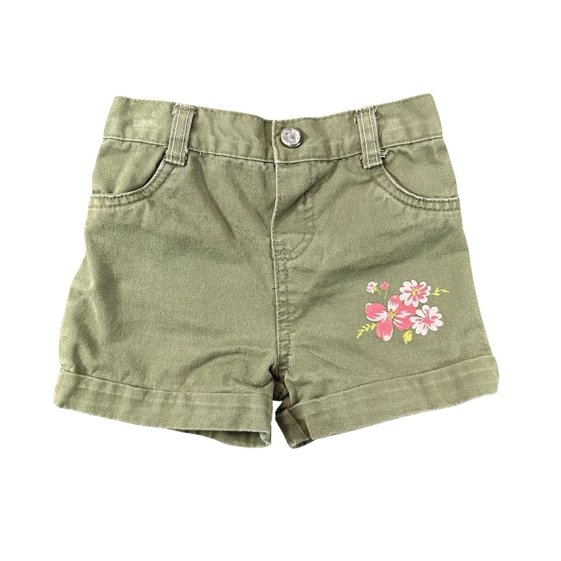 Olive Green Floral Embroidered Denim Shorts Toddler 2T - photo 1