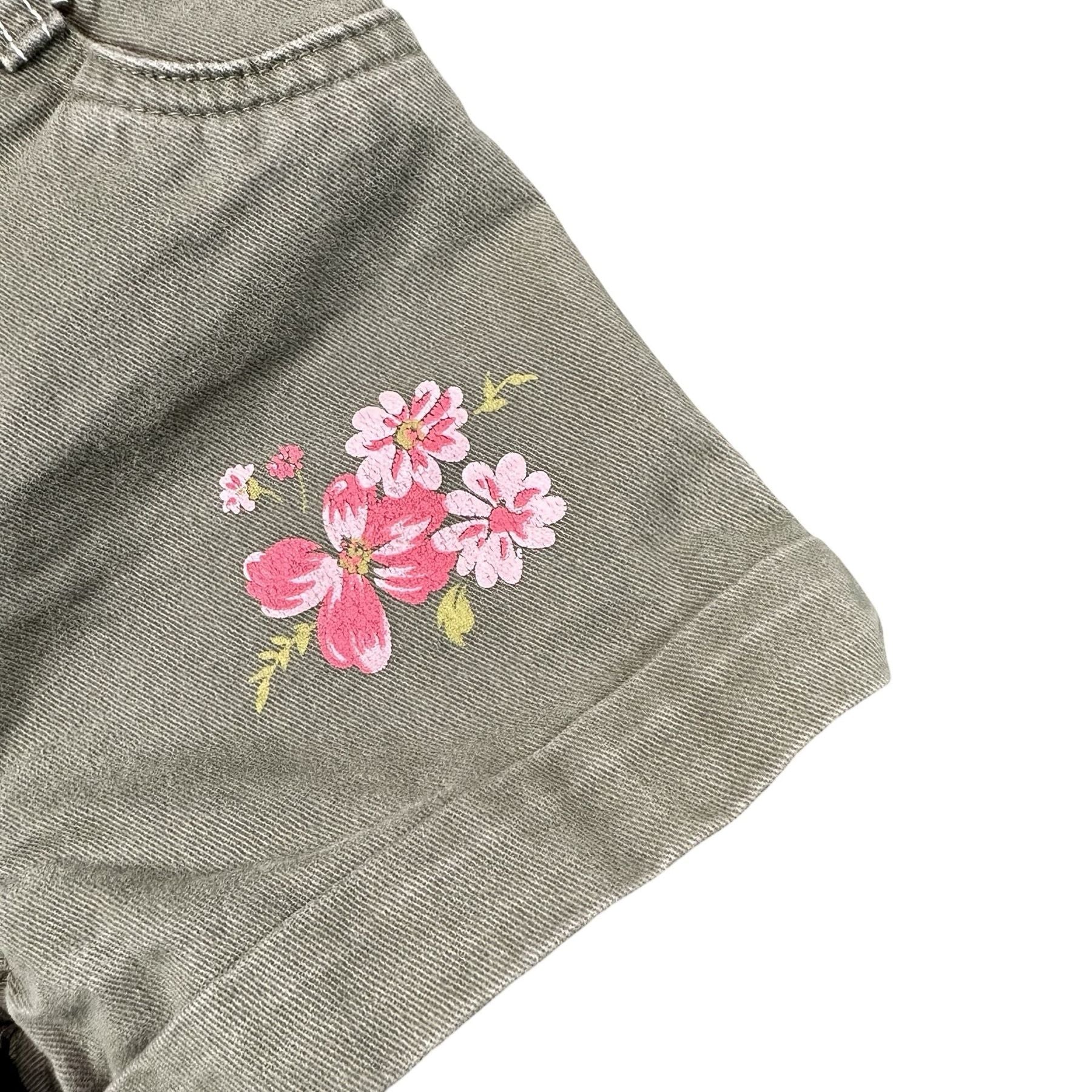Olive Green Floral Embroidered Denim Shorts Toddler 2T - photo 2