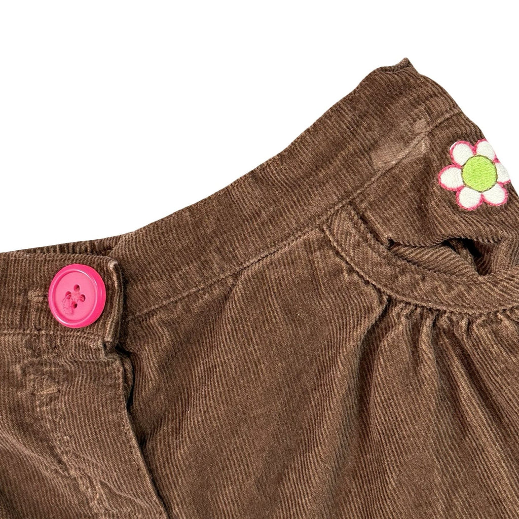 Carter's Brown Corduroy Baby Pants 3M - pink button and daisy detail