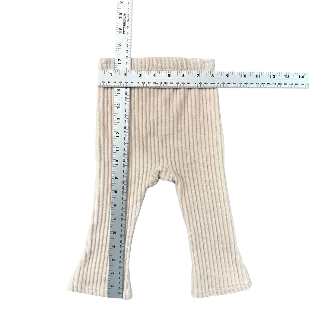 Cream Ribbed Flare Leggings Baby 12M - flat lay measurements with tape measure