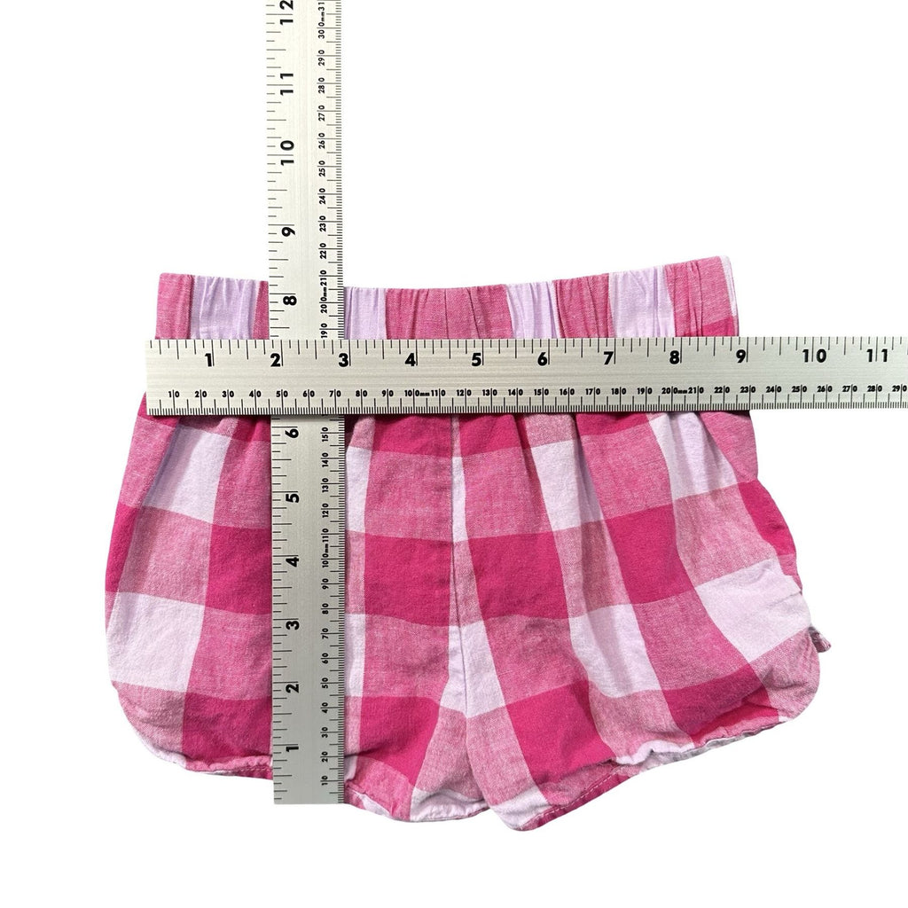 Carter's Pink Gingham Bubble Shorts 3T - flat lay measurements with tape measure