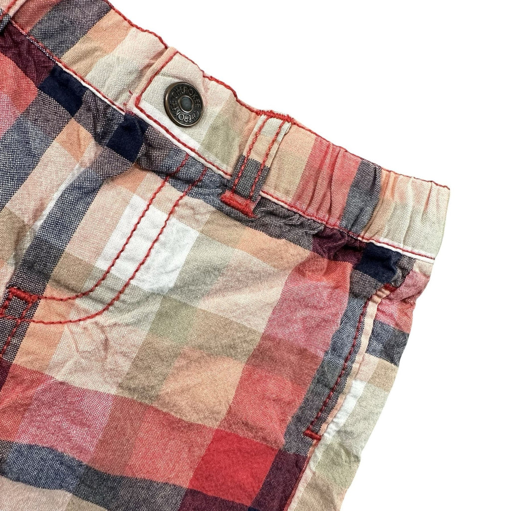 Cherokee Coral Plaid Shorts Baby 6M - snap and pocket detail