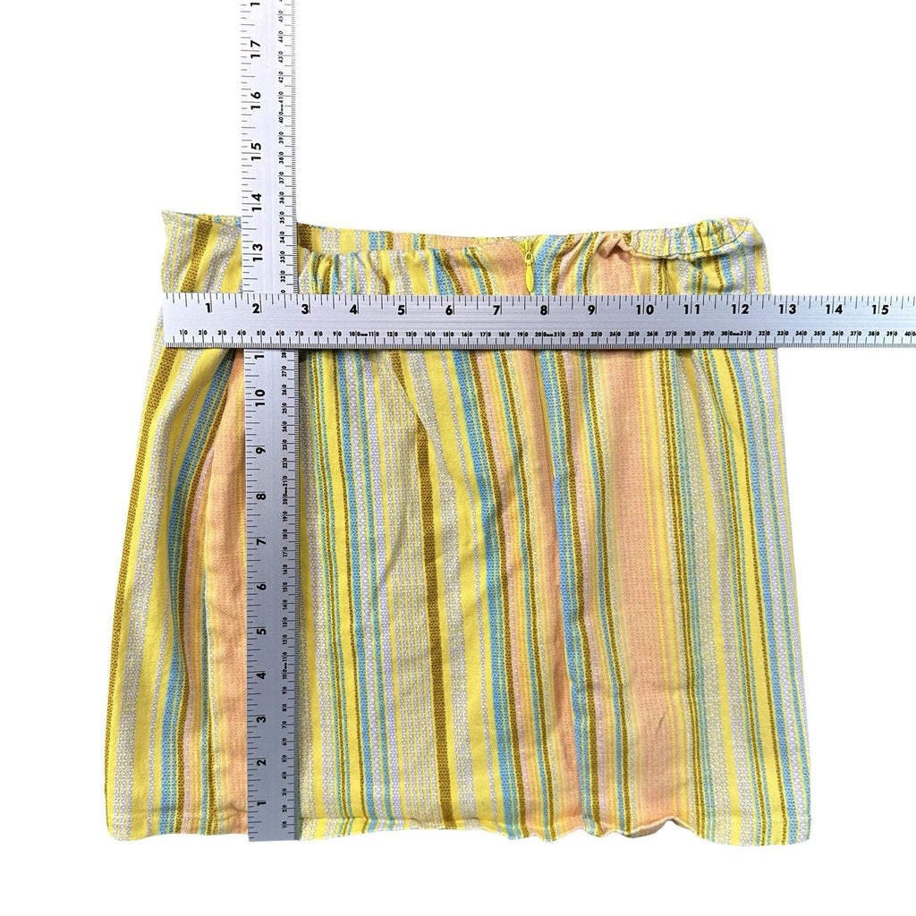Yellow Stripe A-Line Skirt Girls L - flat lay measurements with tape measure