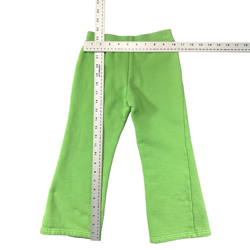 Gymboree Green Daisy Sweatpants Size 5 - flat lay measurements with tape measure