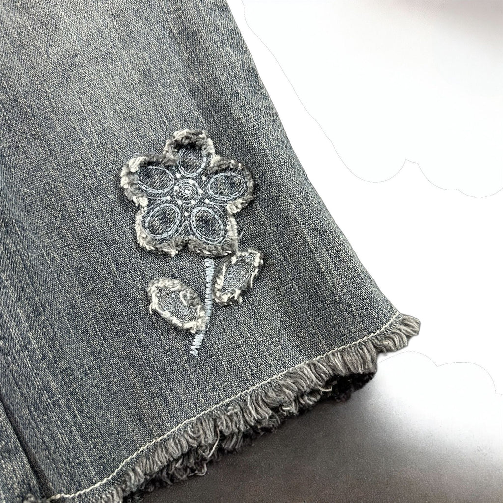 Children's Place Grey Floral Flare Jeans 18M - fringed flare hem detail