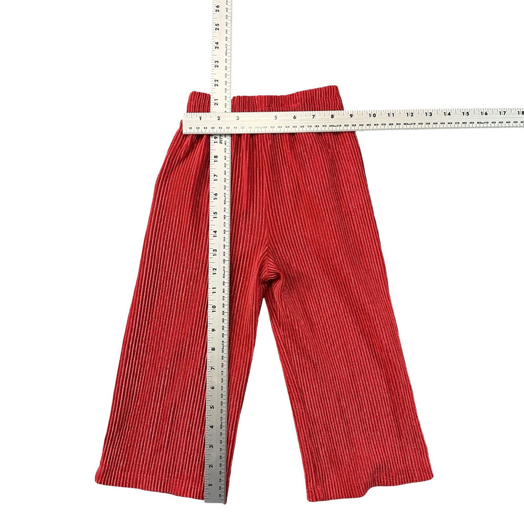 Wonder Nation Red Corduroy Pants 3T - flat lay measurements with tape measure