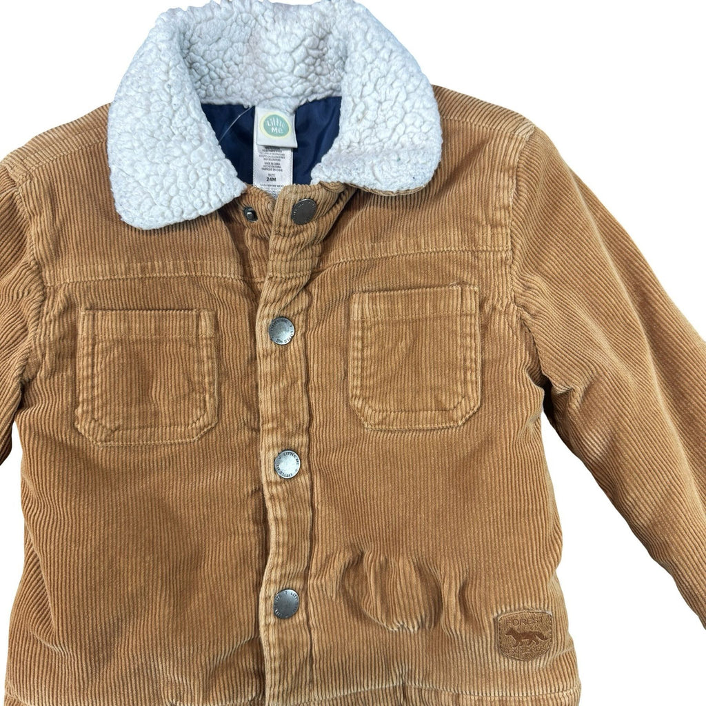 Little Me Tan Corduroy Sherpa Jacket 24M - sherpa collar and chest pocket detail