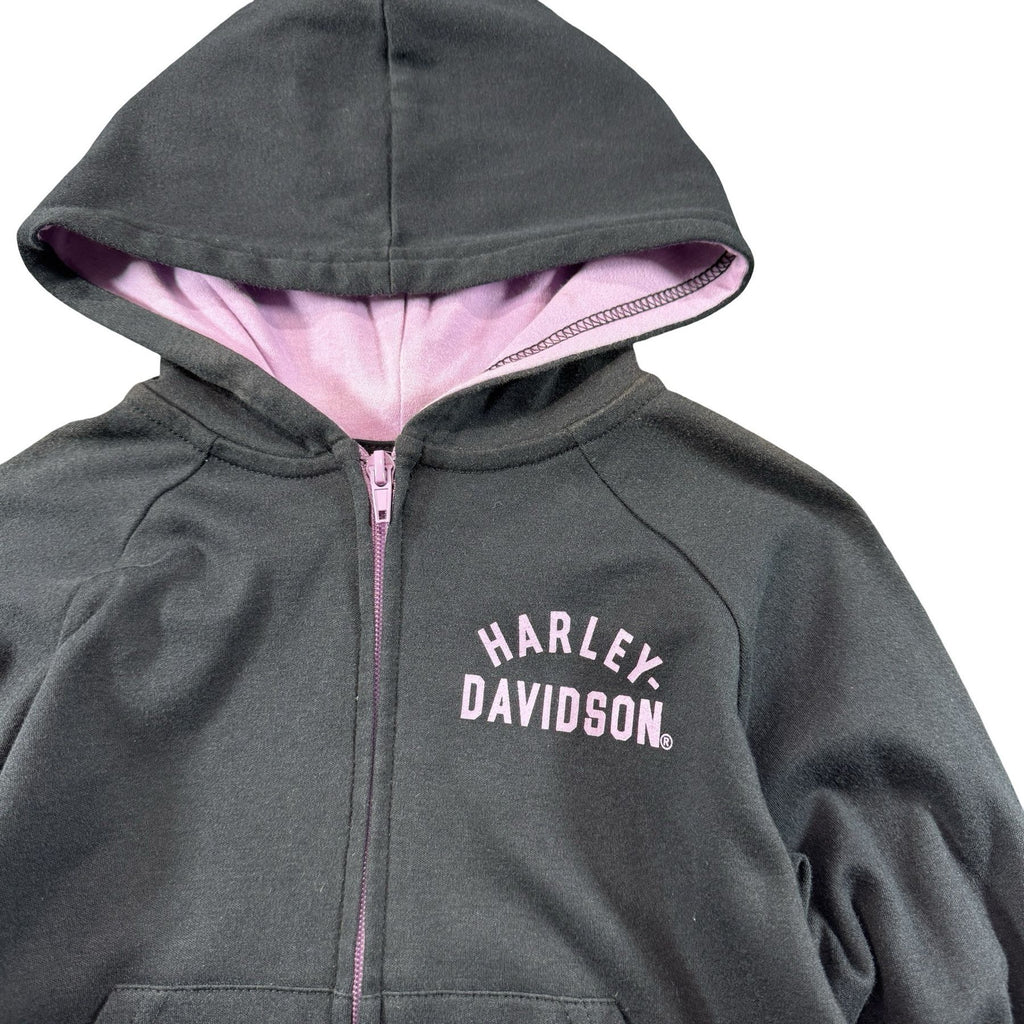 Harley-Davidson Black Pink Zip Hoodie 4/5 - pink lined hood and chest logo detail