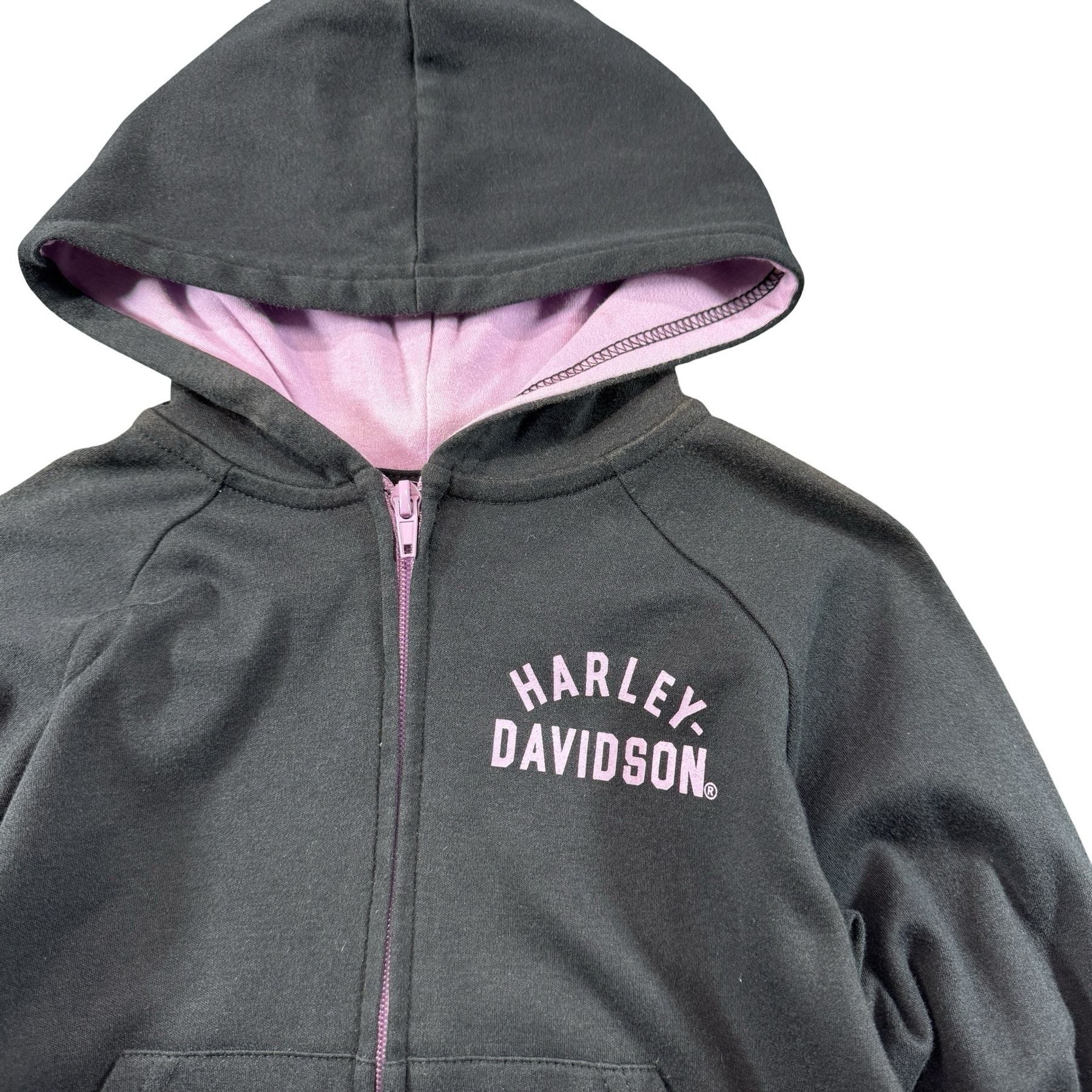 Harley-Davidson Black Pink Zip Hoodie 4/5 - pink lined hood and chest logo detail