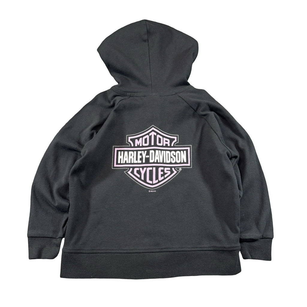 Harley-Davidson Black Pink Zip Hoodie 4/5 - Bar and Shield back graphic