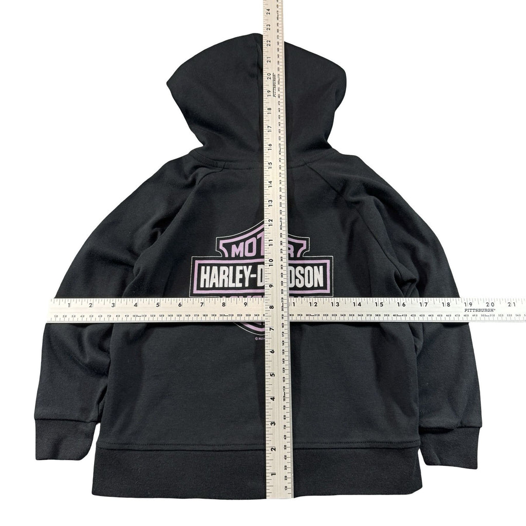 Harley-Davidson Black Pink Zip Hoodie 4/5 - flat lay measurements with tape measure